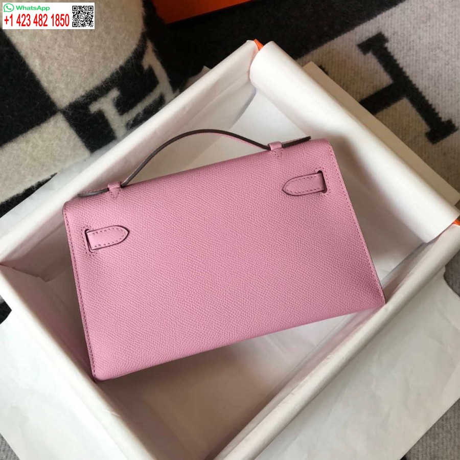 Replica Hermes Mini Kelly Pochette Epsom Nahast H230226 Roosa