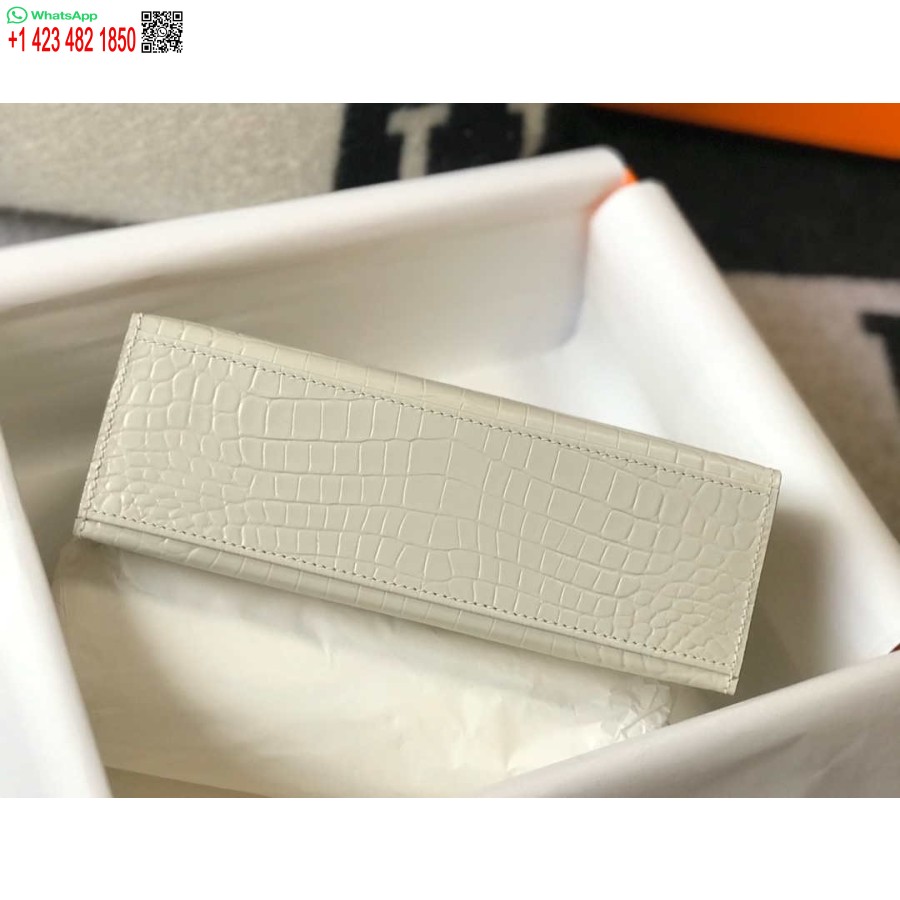 Replika Hermes Mini Kelly Poşet Timsah Derisi H230239 Beyaz