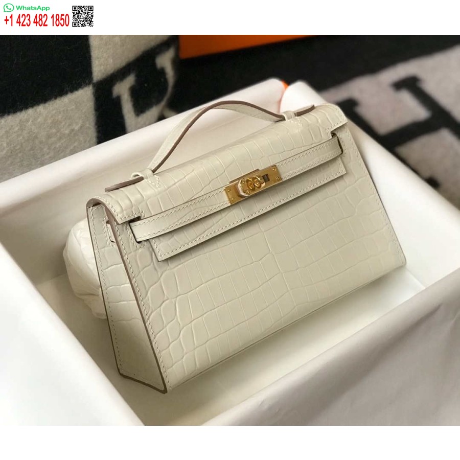 Replika Hermes Mini Kelly Poşet Timsah Derisi H230239 Beyaz