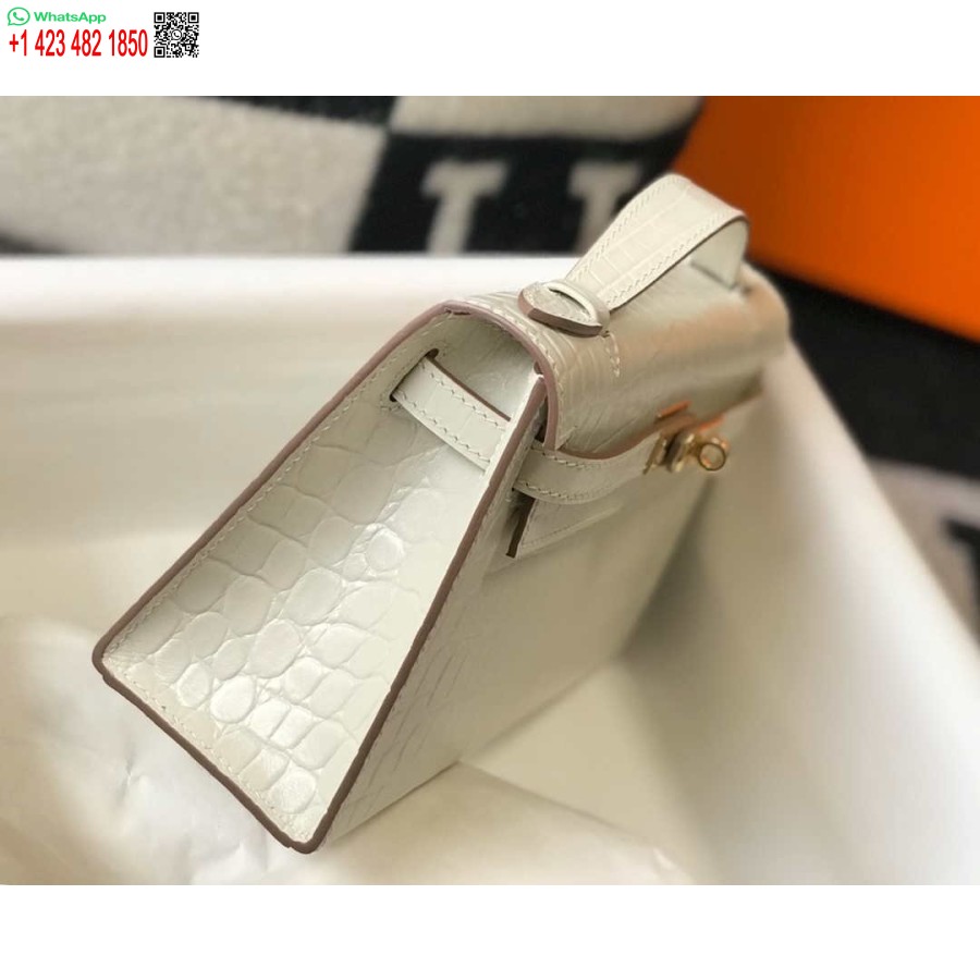 Replika Hermes Mini Kelly Poşet Timsah Derisi H230239 Beyaz