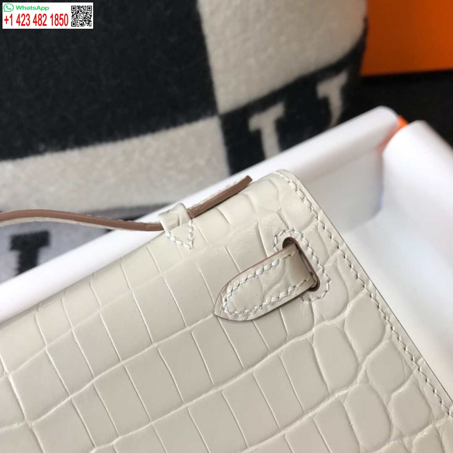 Replika Hermes Mini Kelly Poşet Timsah Derisi H230239 Beyaz
