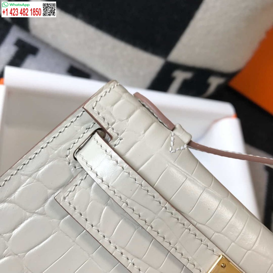 Replika Hermes Mini Kelly Poşet Timsah Derisi H230239 Beyaz