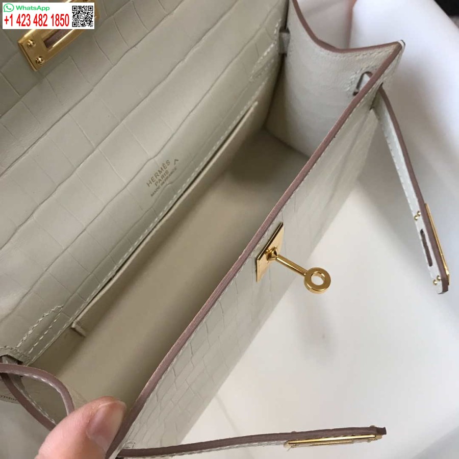 Replika Hermes Mini Kelly Poşet Timsah Derisi H230239 Beyaz