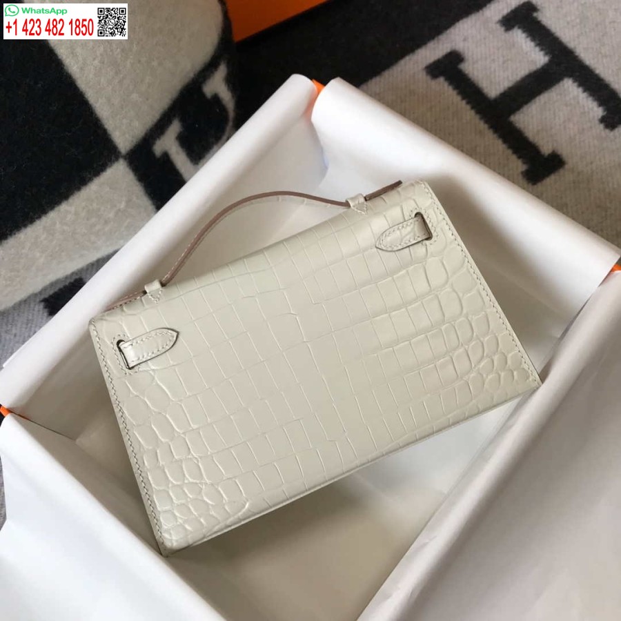 Replica Hermes Mini Kelly Pochette Krokodillinahast H230239 Valge