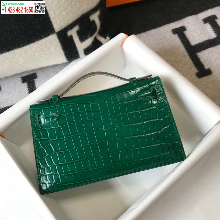 Replica Hermes Mini Pochette Kelly In Pelle Di Coccodrillo H230238 Verde