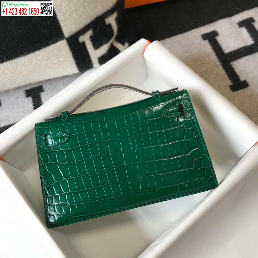 Replica Hermes Mini Kelly Pochette Krokodillinahast H230238 Roheline