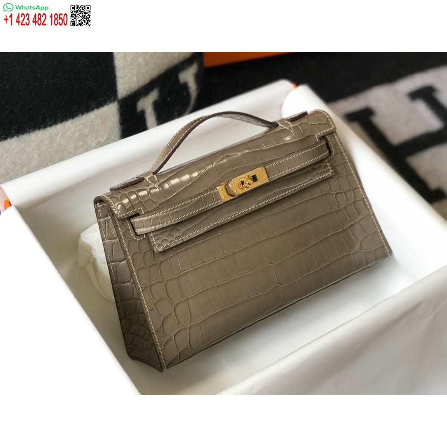 Replika Hermes Mini Kelly Poşet Timsah Derisi H230237 Kekik