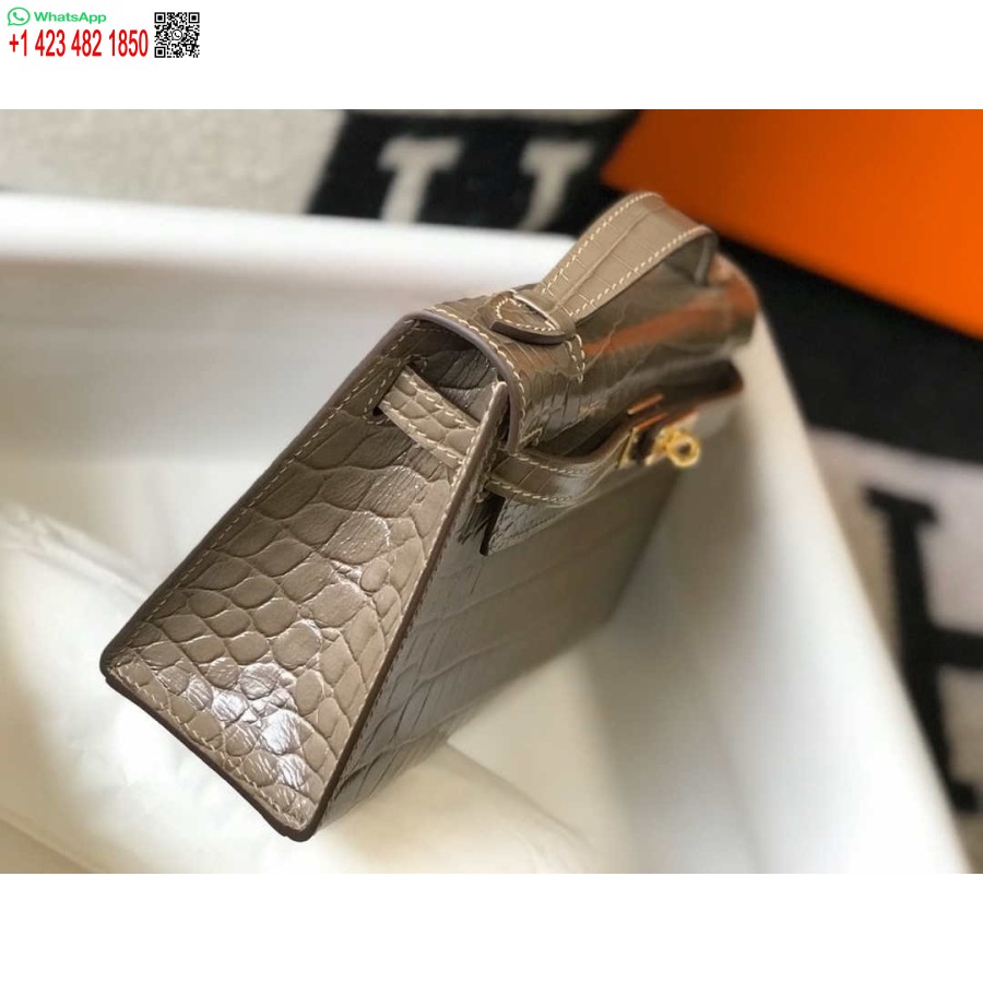 Replika Hermes Mini Kelly Poşet Timsah Derisi H230237 Kekik