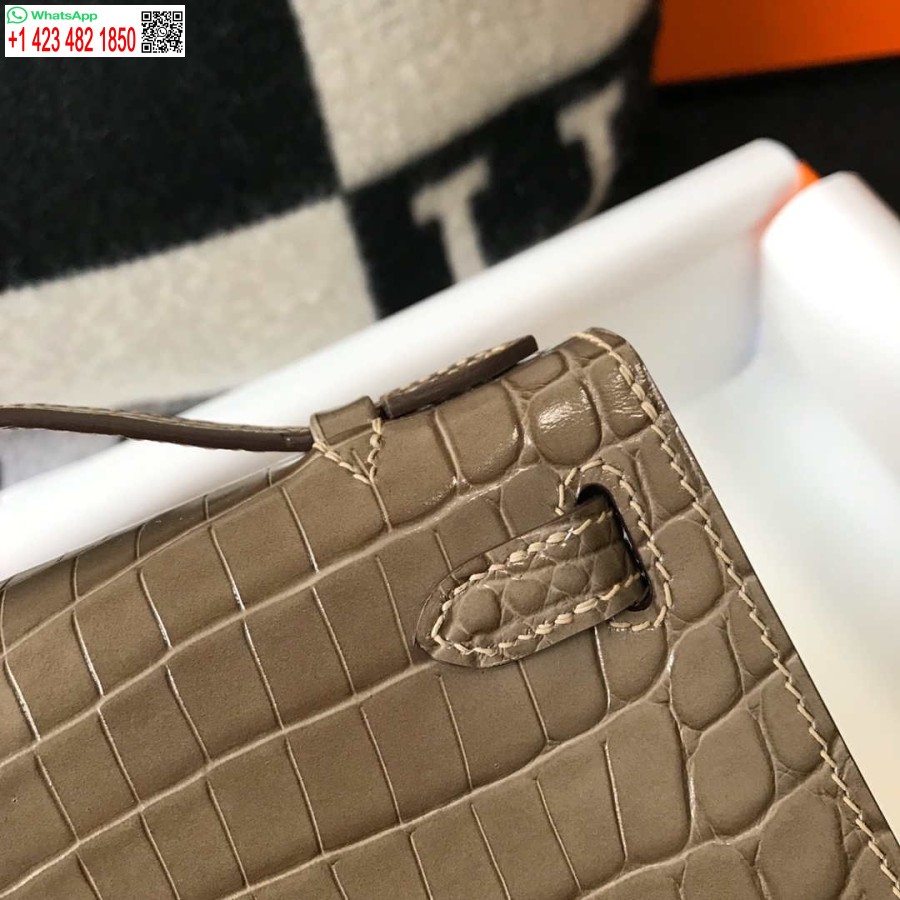 Replika Hermes Mini Kelly Poşet Timsah Derisi H230237 Kekik