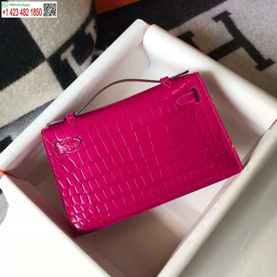 Replica Hermes Mini Pochette Kelly In Pelle Di Coccodrillo H230236 Rosa Rossa