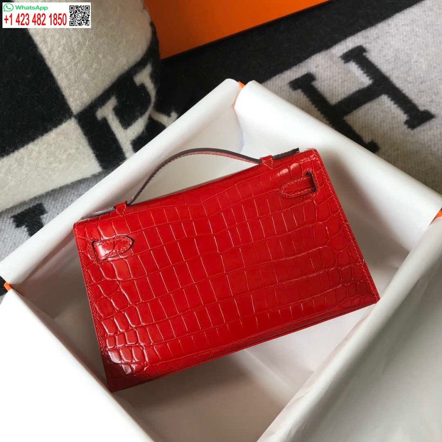 Replica Hermes Mini Kelly Pochette Krokodillinahast H230235 Punane