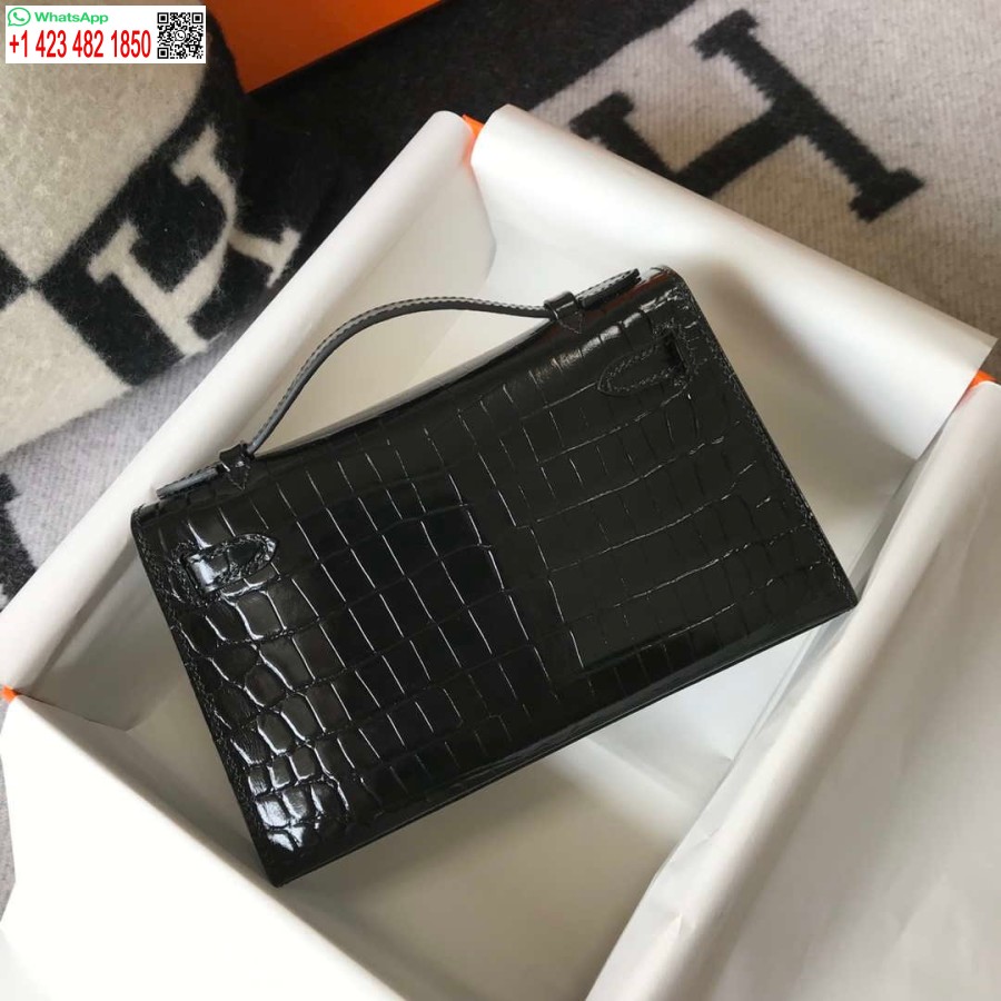 Replica Hermes Mini Kelly Pochette Krokodillinahast H230234 Must