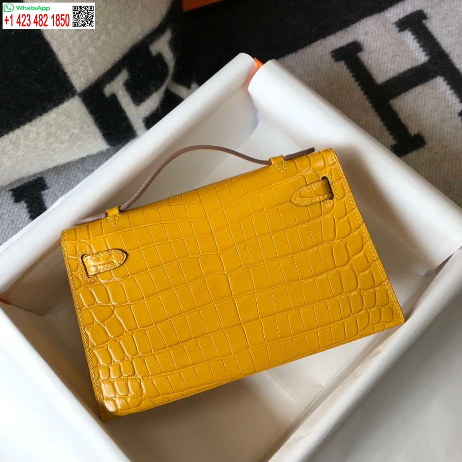 Replica Hermes Mini Pochette Kelly In Pelle Di Coccodrillo H230233 Giallo