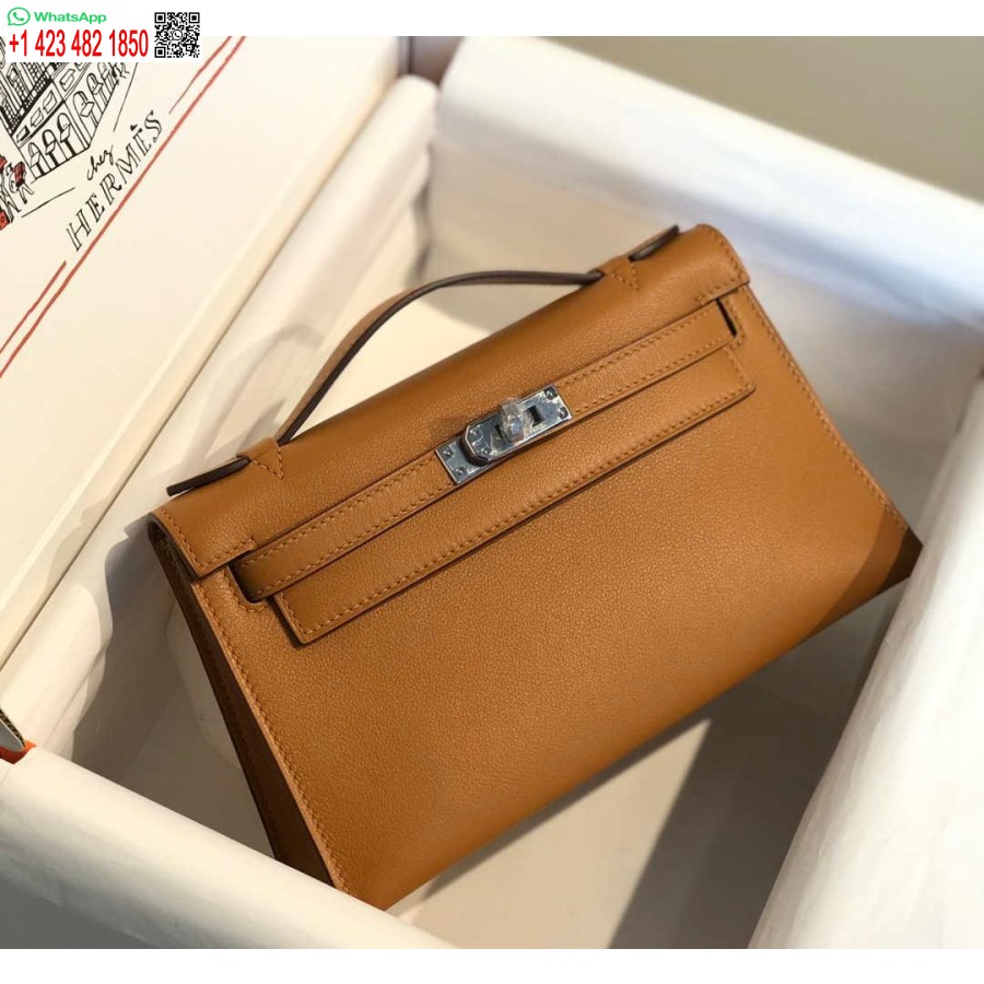 Replika Hermes Kelly Pochette Swift Læder Clutch Taske Sølv H230264