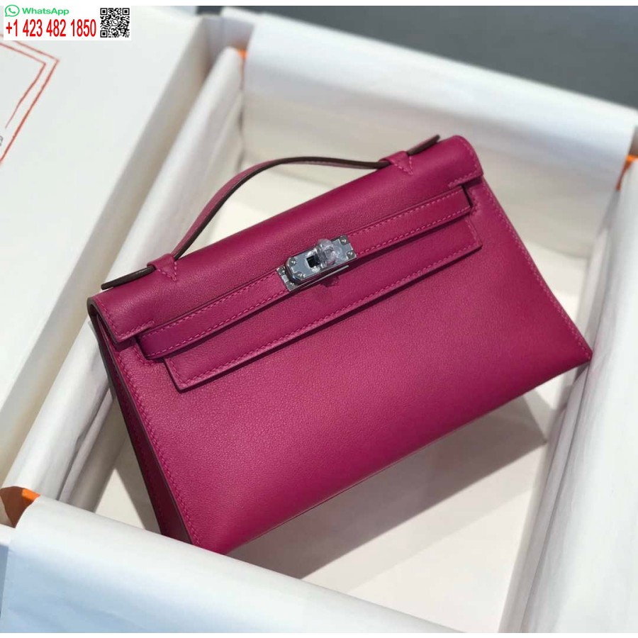 Replika Hermes Kelly Pochette Swift Læder Clutch Taske Sølv H230263