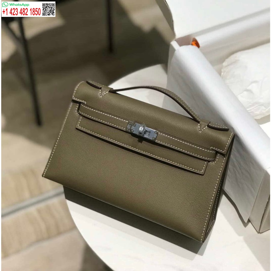 レプリカエルメスケリーポシェットスイフトレザークラッチバッグシルバーh230262