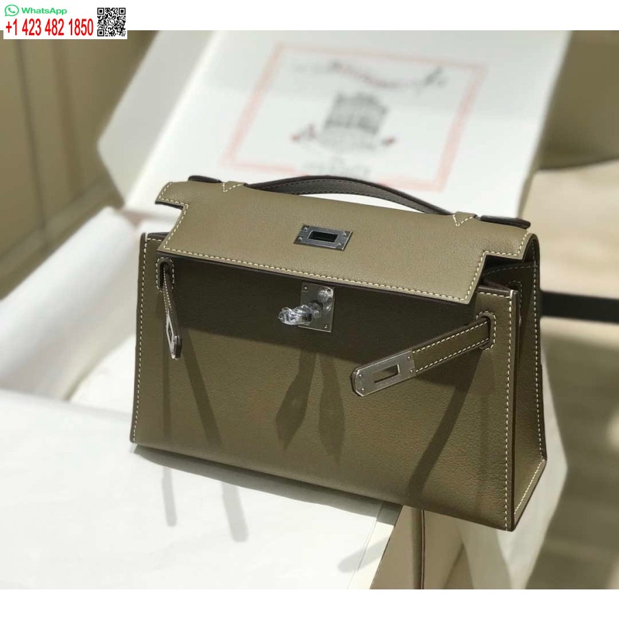 レプリカエルメスケリーポシェットスイフトレザークラッチバッグシルバーh230262