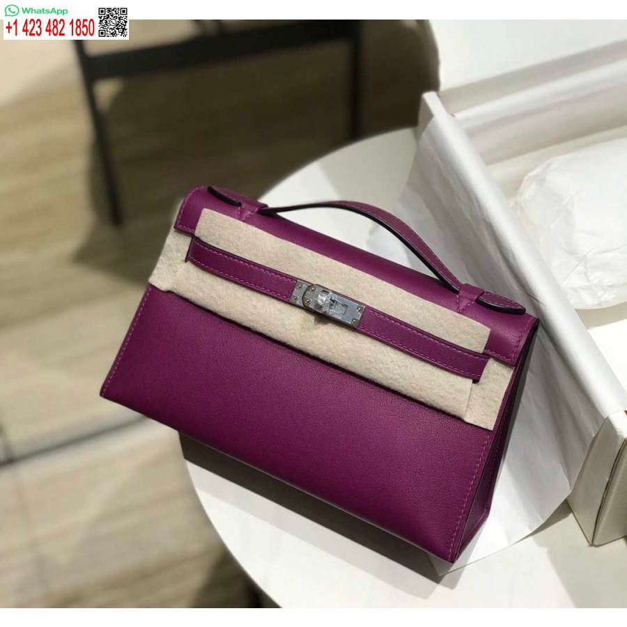 Réplique Hermes Kelly Pochette Swift Sac D'embrayage En Cuir Argent H230261