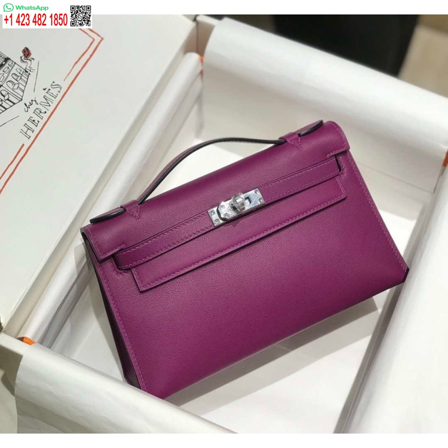 Réplique Hermes Kelly Pochette Swift Sac D'embrayage En Cuir Argent H230261