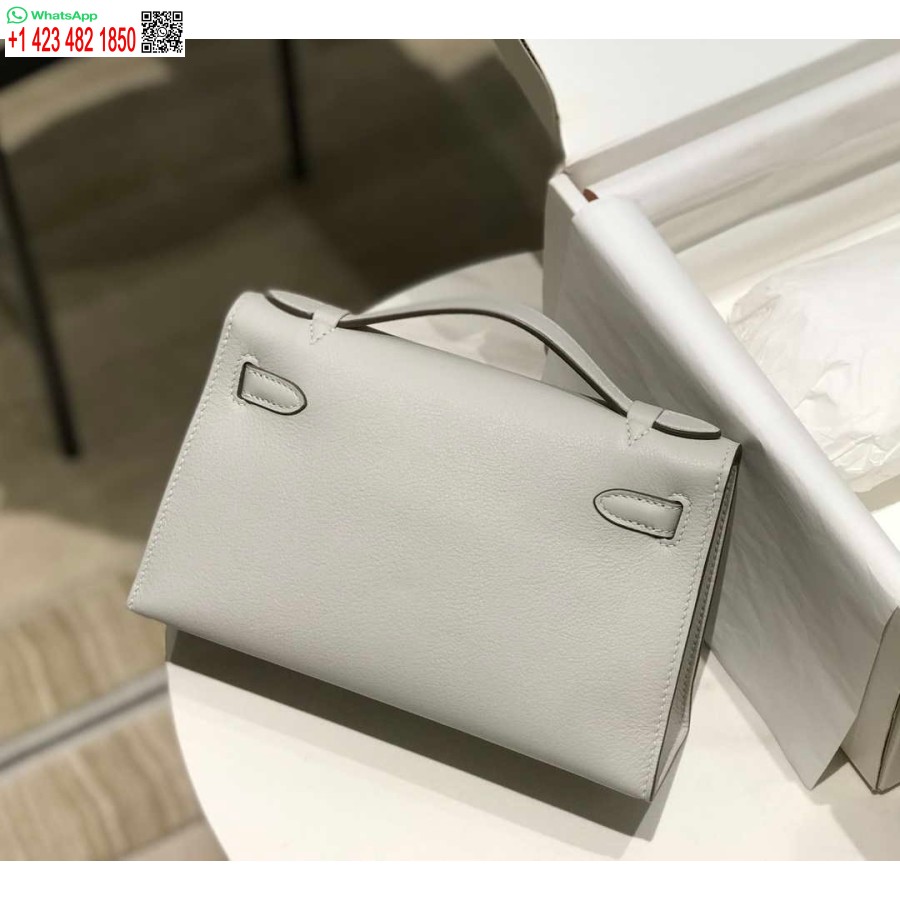 Réplique Hermes Kelly Pochette Swift Sac D'embrayage En Cuir Argent H230259