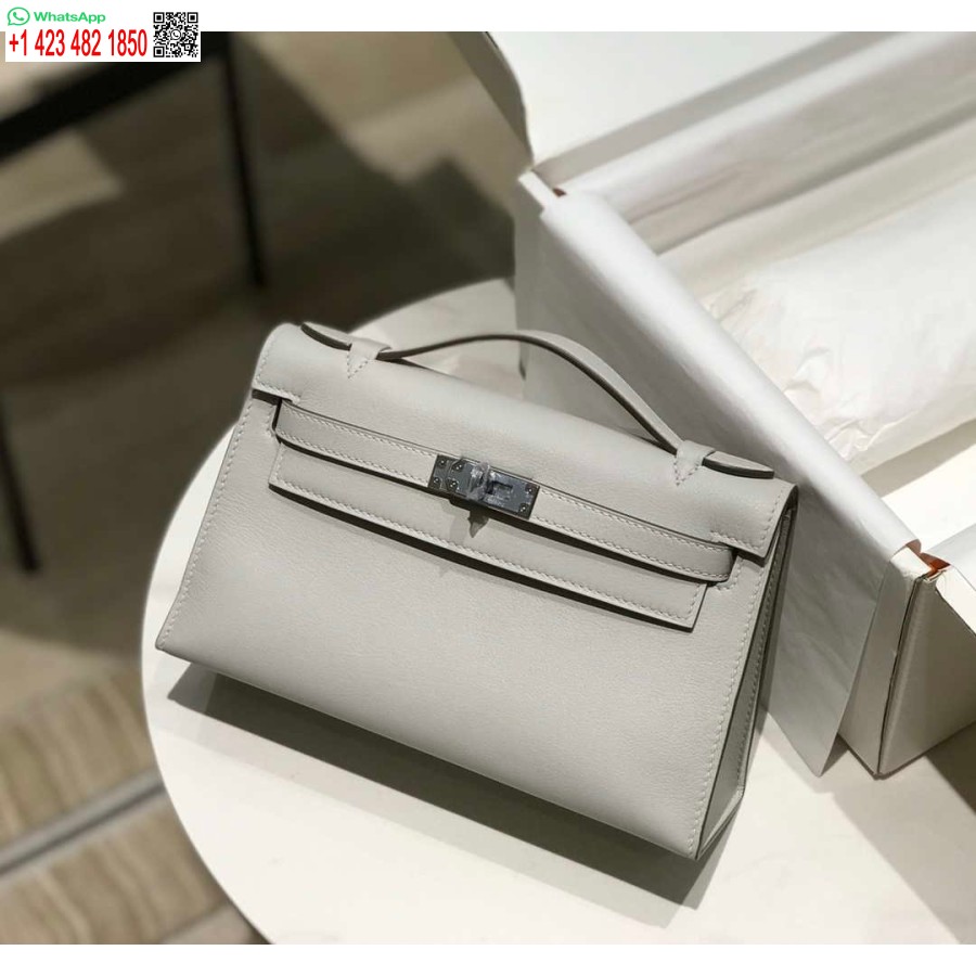 Réplique Hermes Kelly Pochette Swift Sac D'embrayage En Cuir Argent H230259