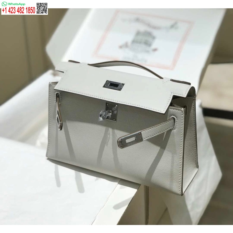 Réplique Hermes Kelly Pochette Swift Sac D'embrayage En Cuir Argent H230259