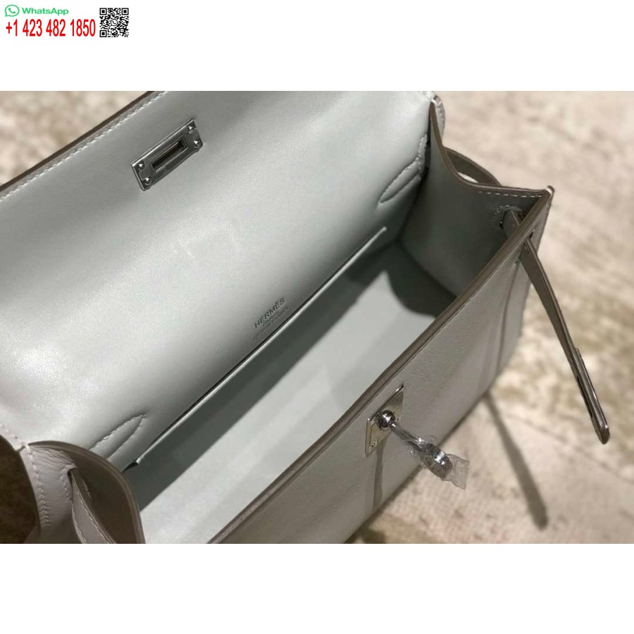Réplique Hermes Kelly Pochette Swift Sac D'embrayage En Cuir Argent H230259