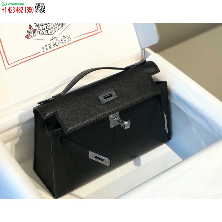 Replika Hermes Kelly Pochette Swift Bőr Kuplungtáska Ezüst H230258