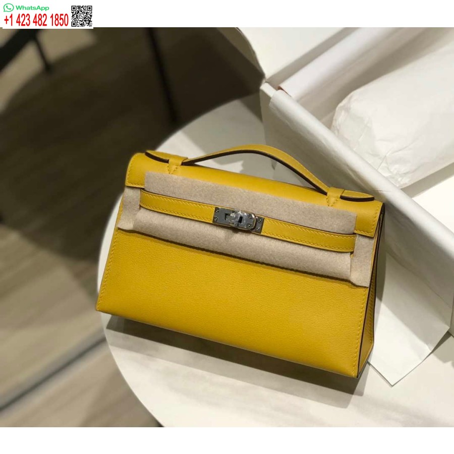 Réplique Hermes Kelly Pochette Swift Sac D'embrayage En Cuir Argent H230257