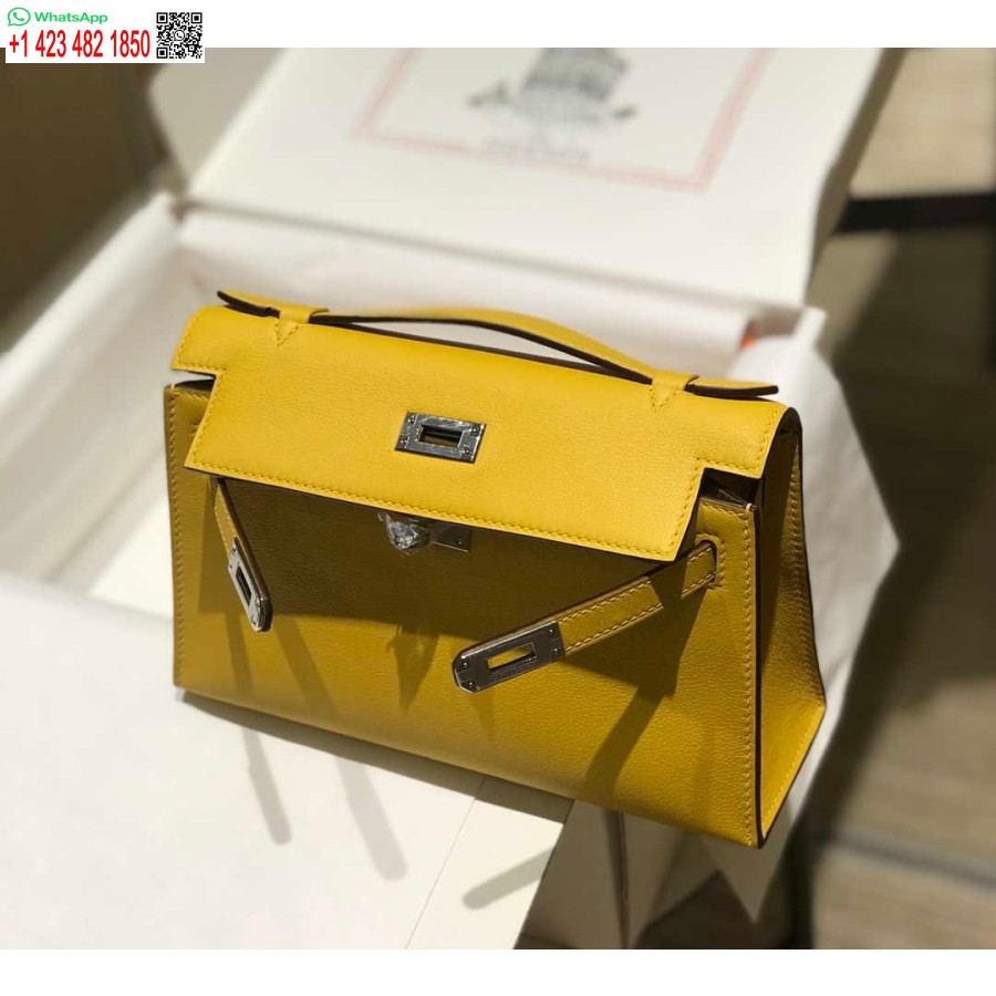 Réplique Hermes Kelly Pochette Swift Sac D'embrayage En Cuir Argent H230257