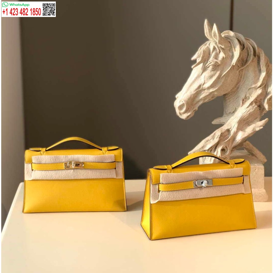 Réplique Hermes Kelly Pochette Swift Sac D'embrayage En Cuir Argent H230257