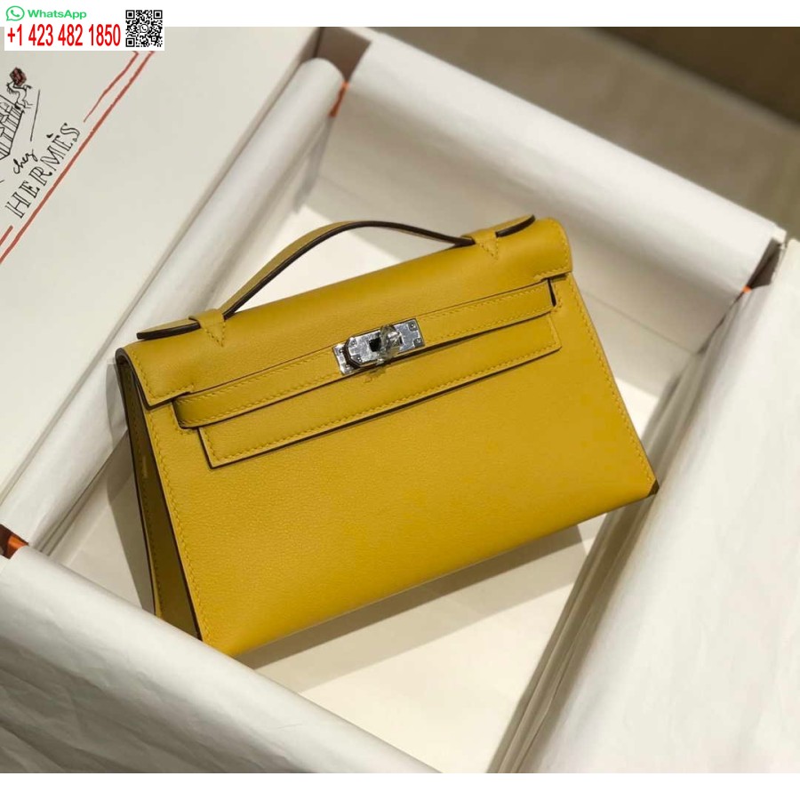 Replica Hermes Kelly Pochette Swift Pochette In Pelle Argento H230257