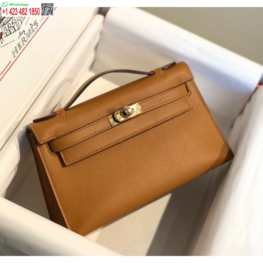 Replika Hermes Kelly Pochette Greitas Odinis Sankabos Krepšys Auksinis H230276