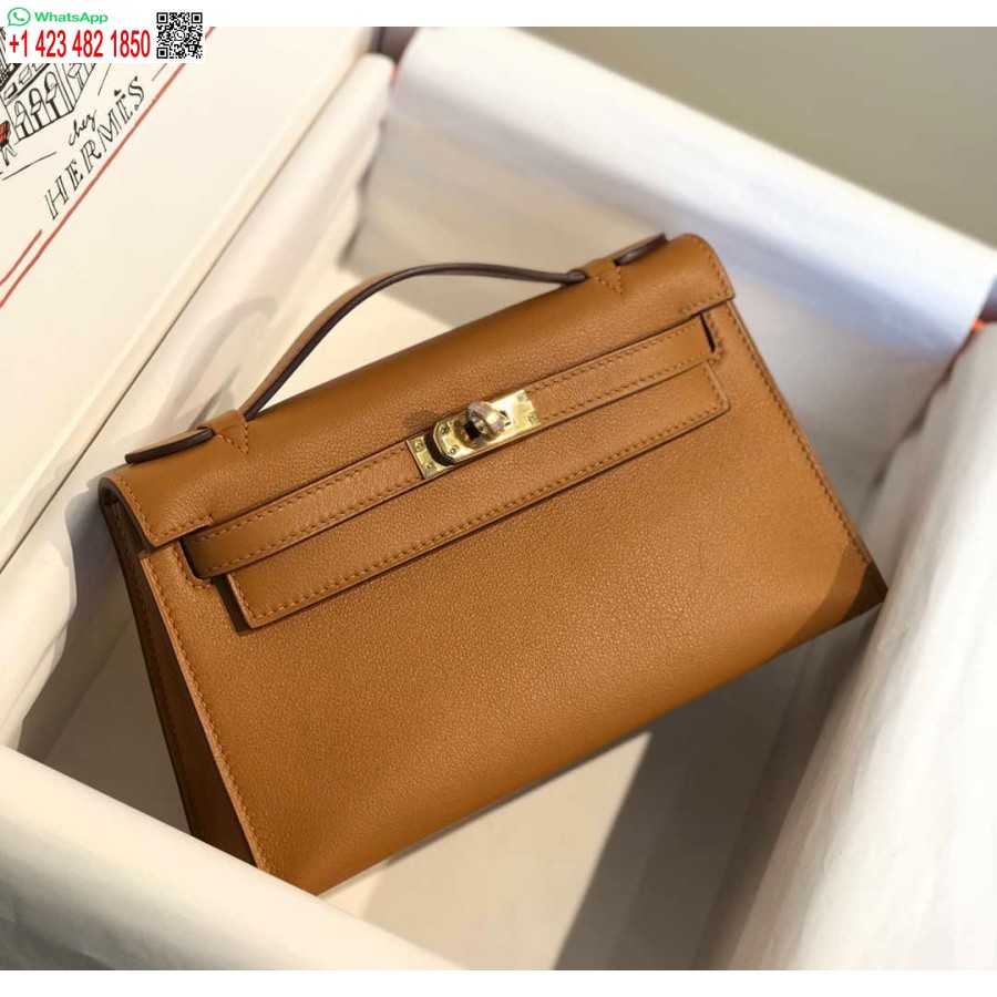 Replica Hermes Kelly Pochette Swift Pochette In Pelle Oro H230276