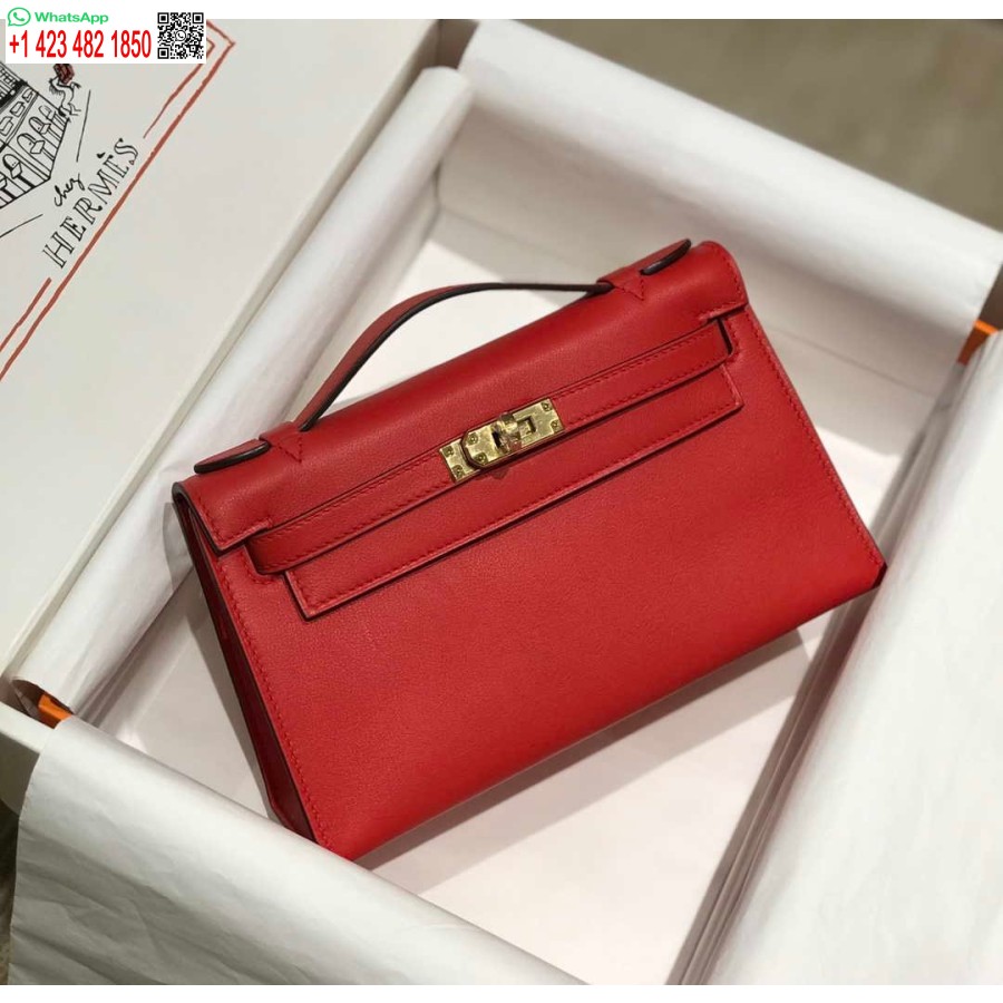 Réplique Hermes Kelly Pochette Swift Sac D'embrayage En Cuir Or H230268