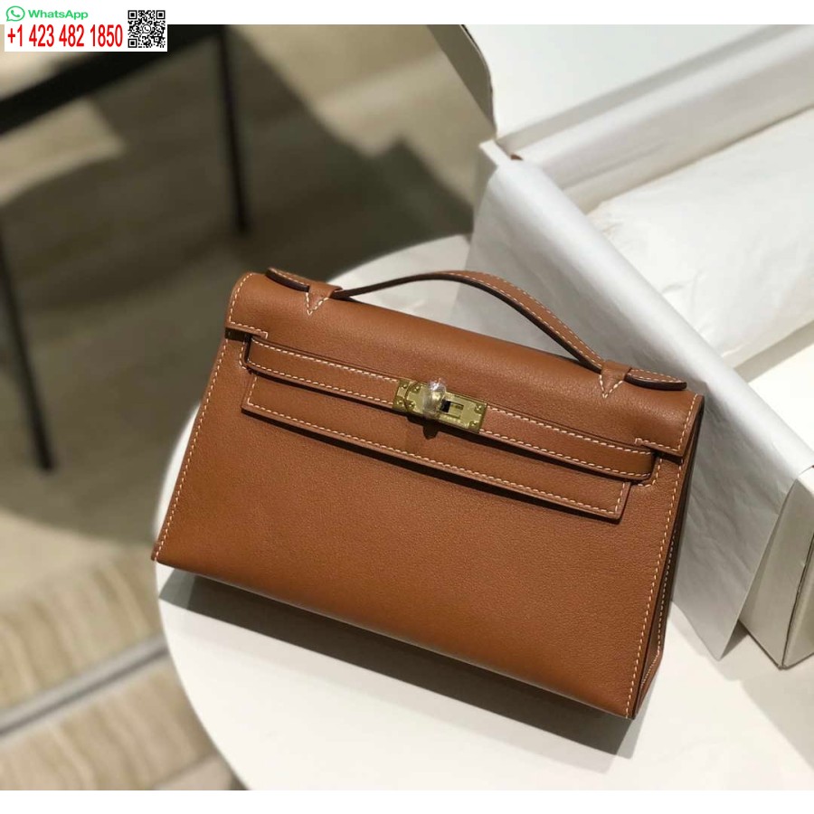 Replica Hermes Kelly Pochette Swift Pochette In Pelle Oro H230265