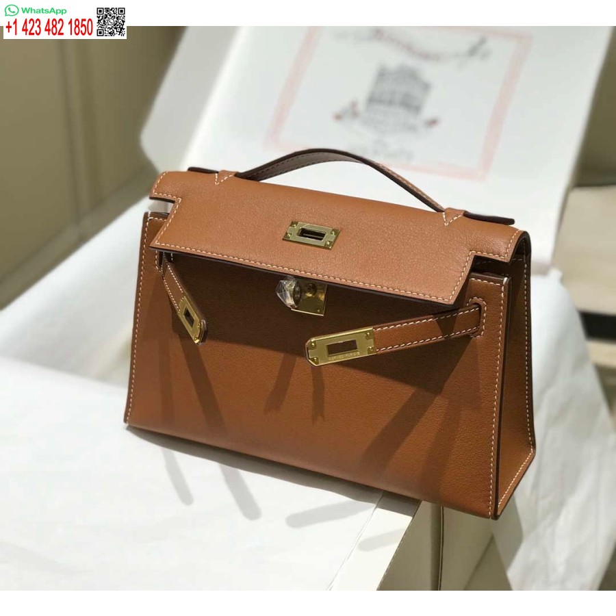 Replica Hermes Kelly Pochette Swift Pochette In Pelle Oro H230265