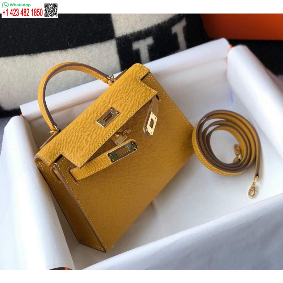 Replik Hermes Kelly Bag Hermes 19cm Epsom Schulter Minitasche Gelb 20463