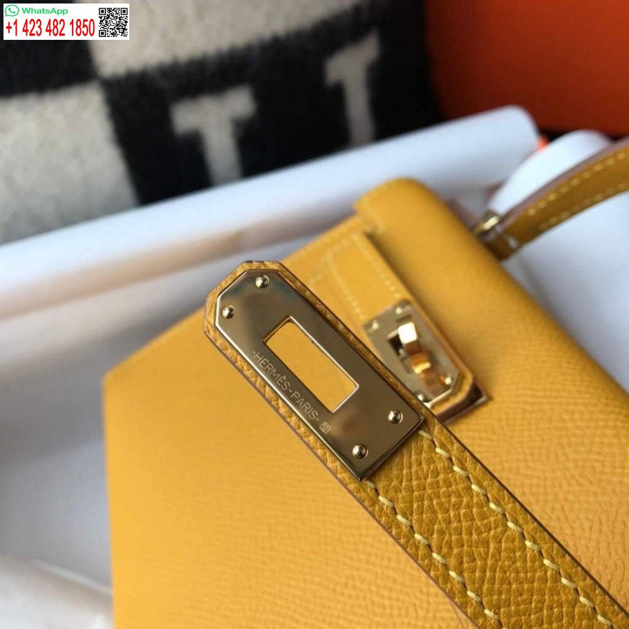Replik Hermes Kelly Bag Hermes 19cm Epsom Schulter Minitasche Gelb 20463