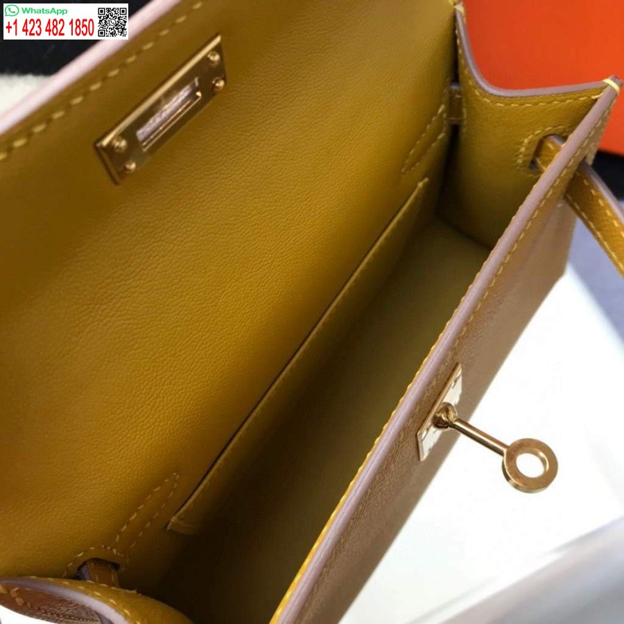 Replik Hermes Kelly Bag Hermes 19cm Epsom Schulter Minitasche Gelb 20463