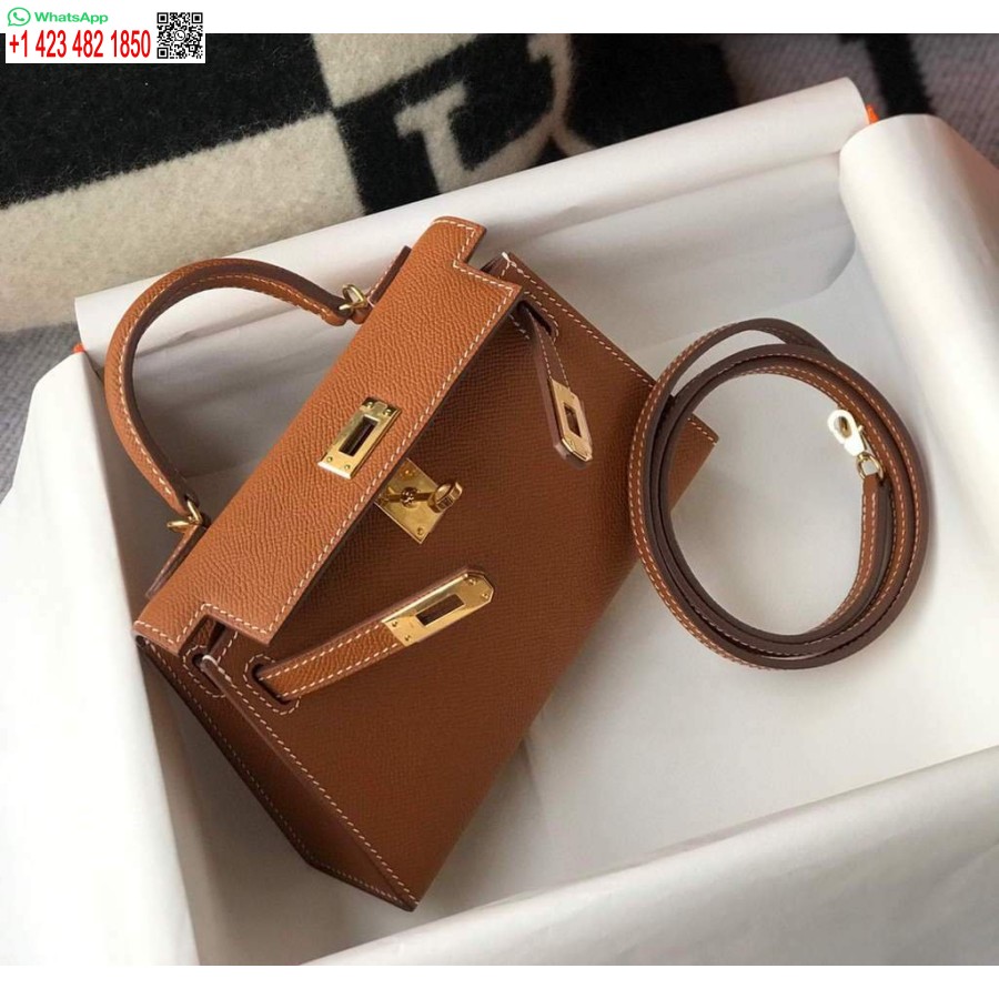 Replica Borsa Hermes Kelly Hermes Mini Borsa A Tracolla Epsom Da 19 Cm Marrone Chiaro 20467