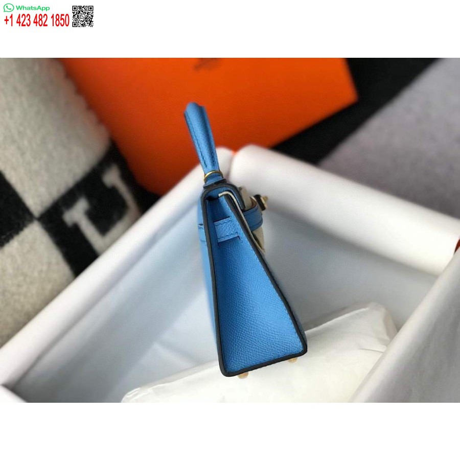 Replik Hermes Kelly Bag Hermes 19cm Epsom Schulter-Minitasche Mittelblau 20469