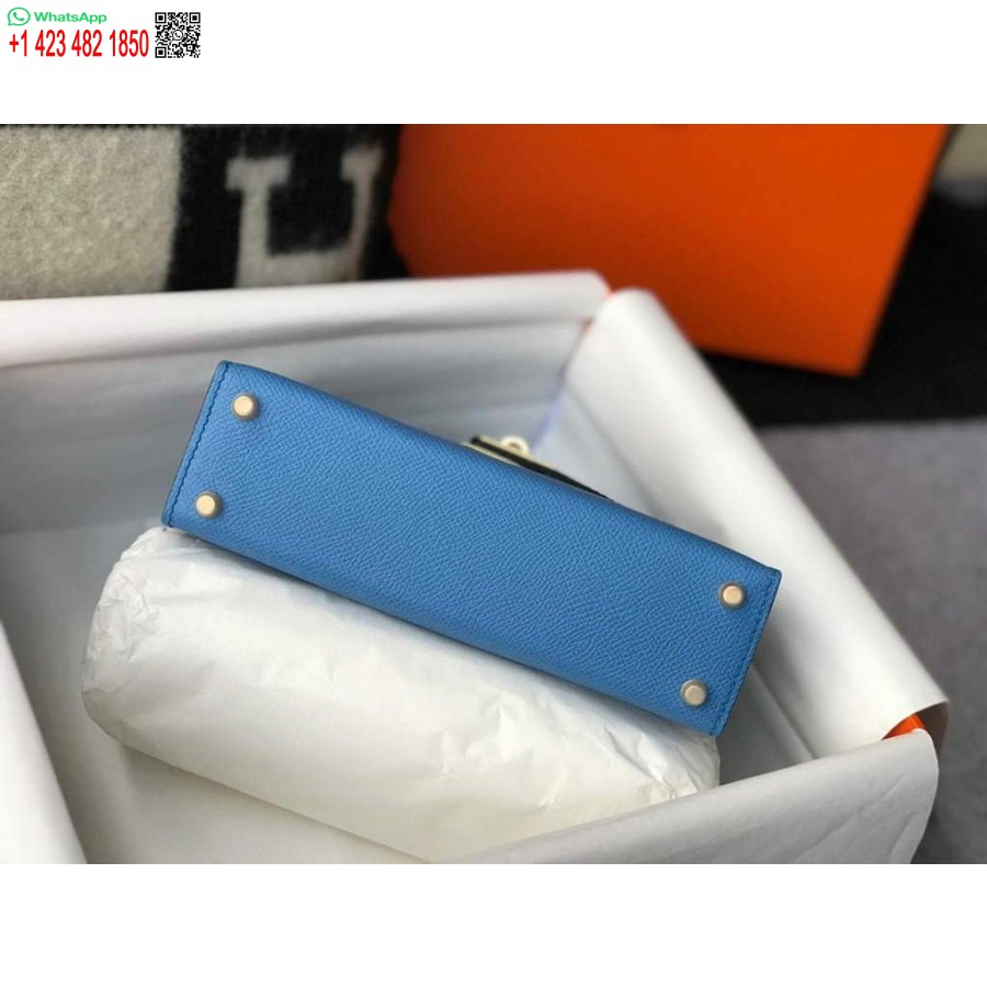 Replik Hermes Kelly Bag Hermes 19cm Epsom Schulter-Minitasche Mittelblau 20469