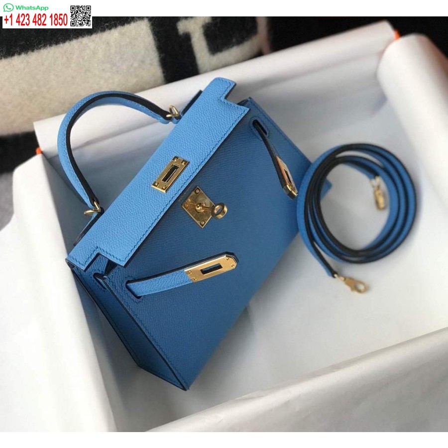Replik Hermes Kelly Bag Hermes 19cm Epsom Schulter-Minitasche Mittelblau 20469