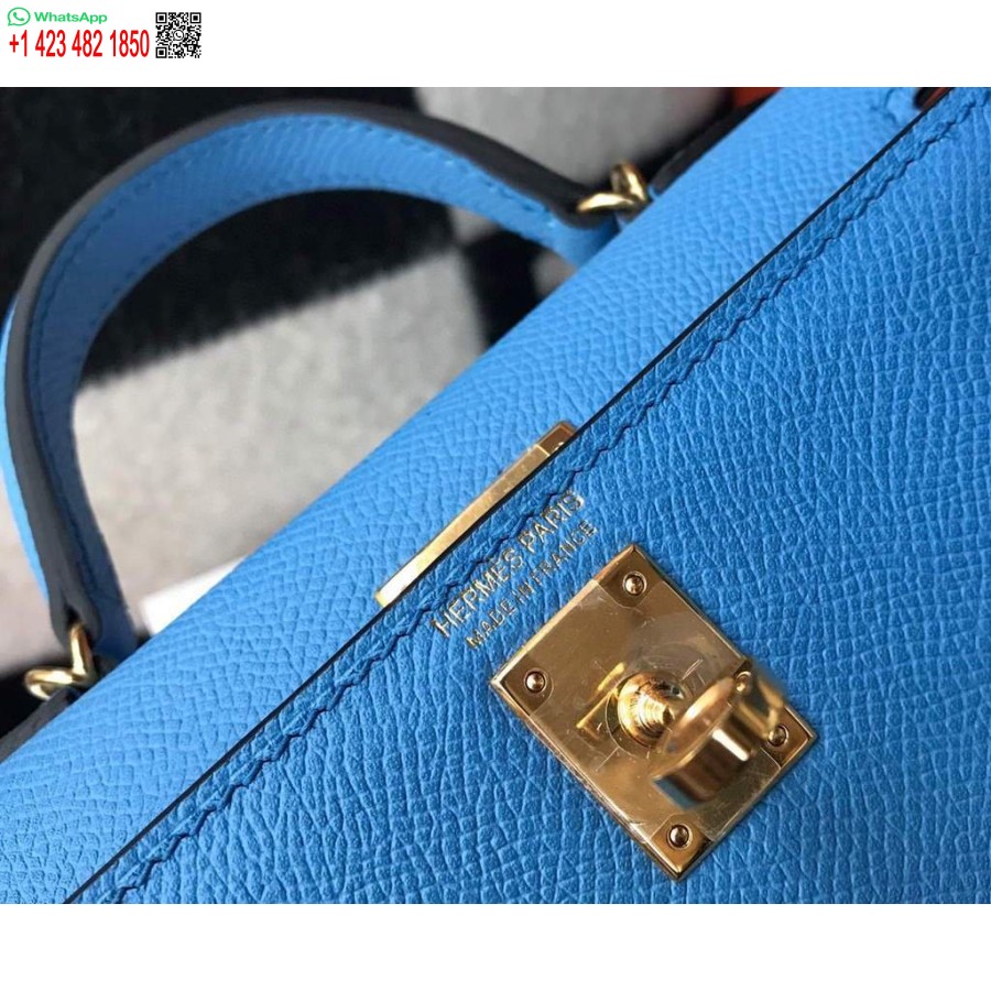 Replik Hermes Kelly Bag Hermes 19cm Epsom Schulter-Minitasche Mittelblau 20469
