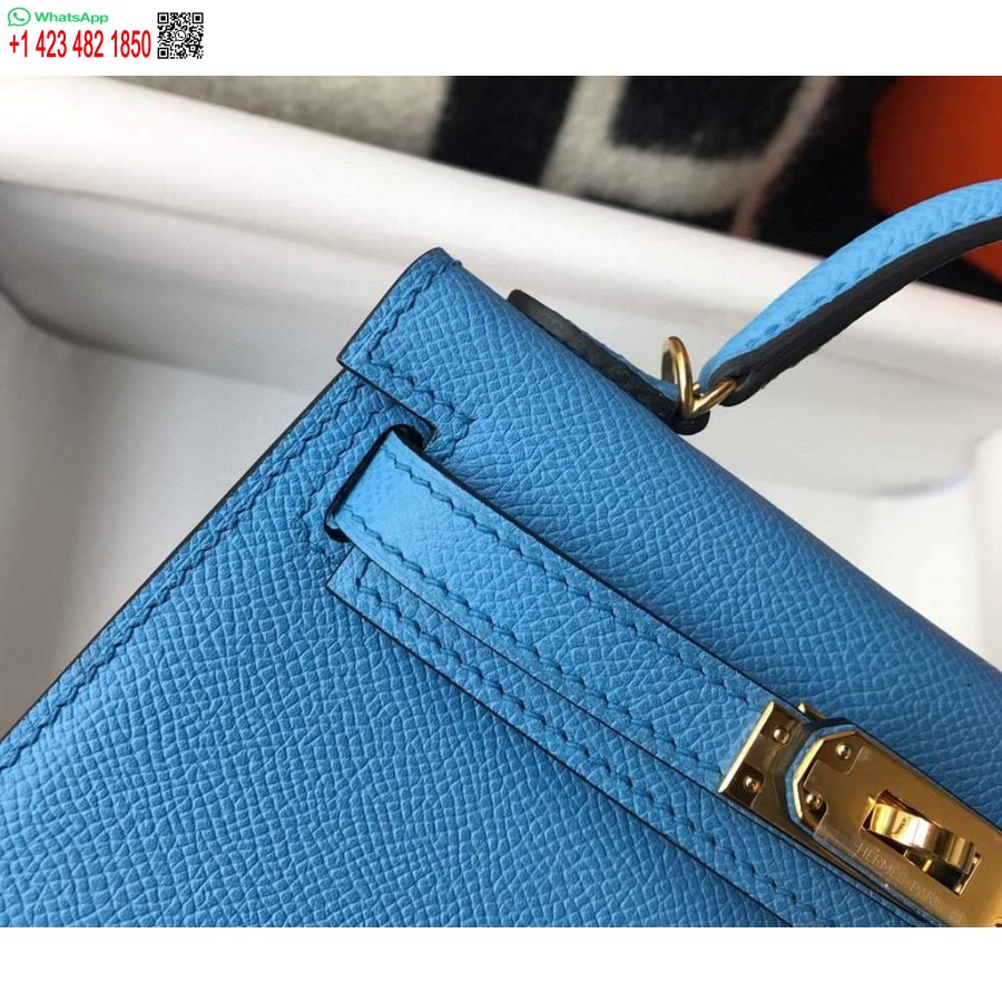 Replik Hermes Kelly Bag Hermes 19cm Epsom Schulter-Minitasche Mittelblau 20469