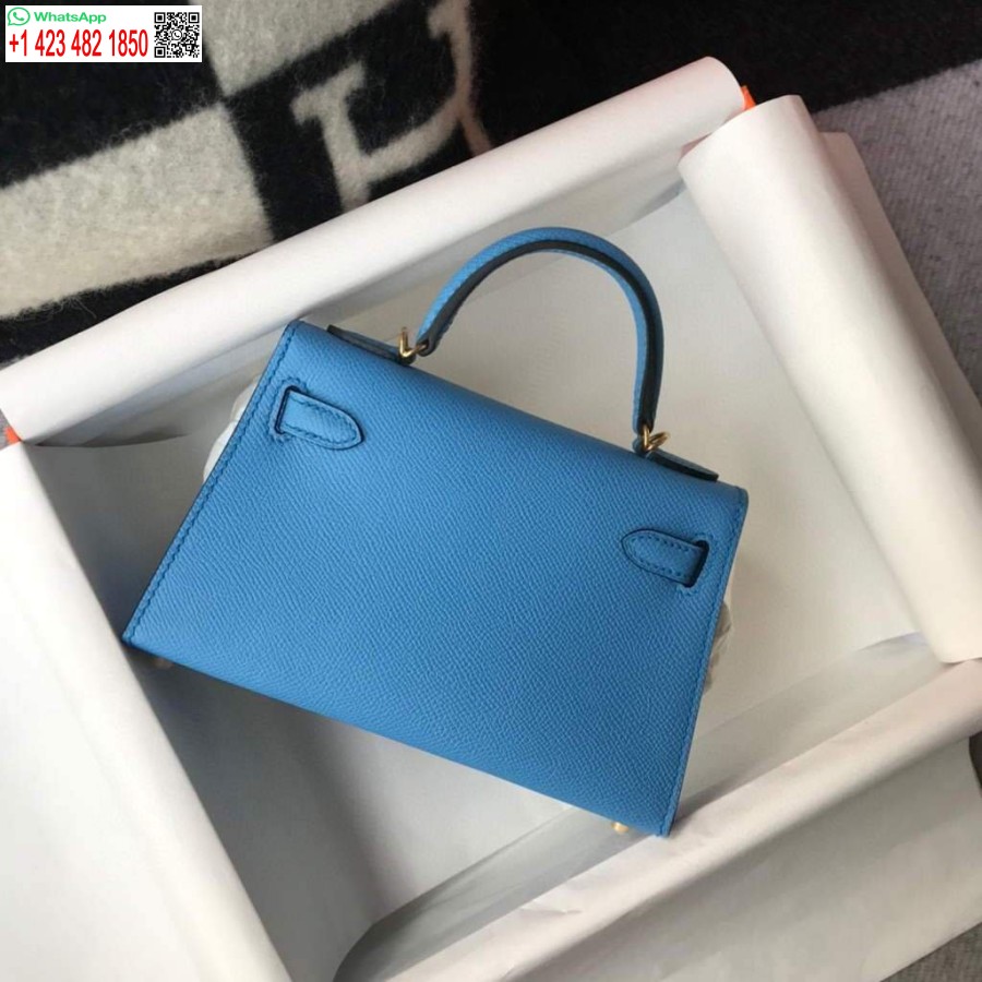 Replica Borsa Hermes Kelly Hermes Mini Borsa A Tracolla Epsom Da 19 Cm Blu Centrale 20469