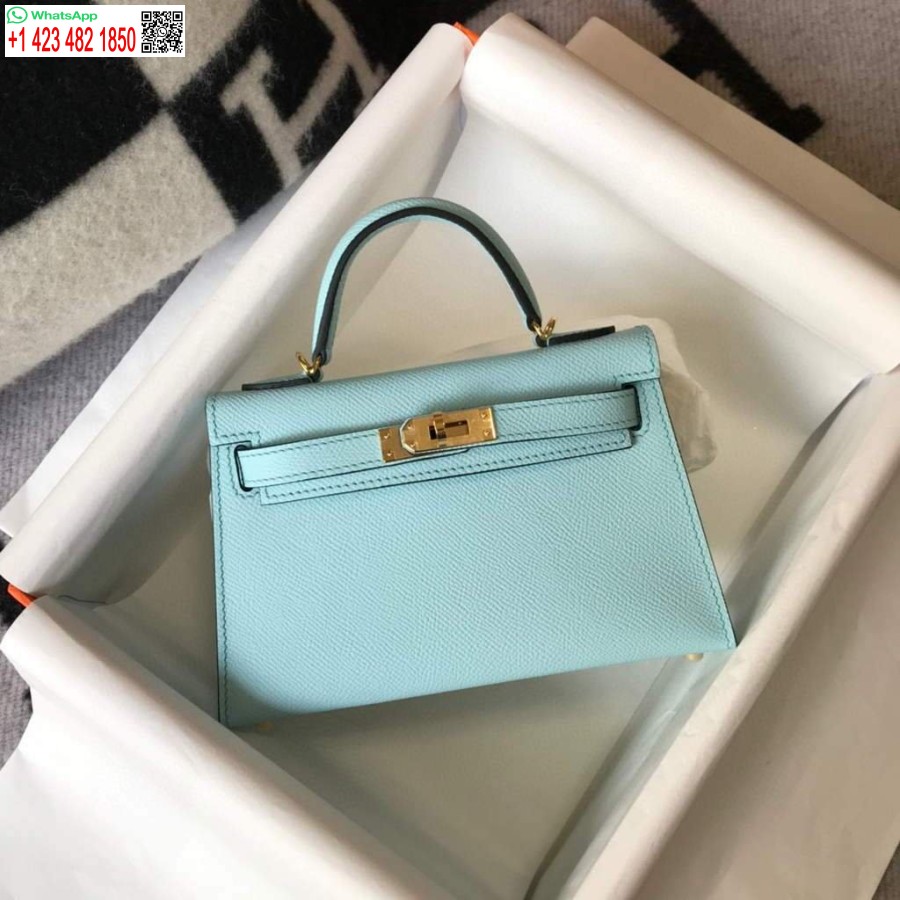 Replik Hermes Kelly Bag Hermes 19cm Epsom Schulter-Minitasche Hellblau 20473