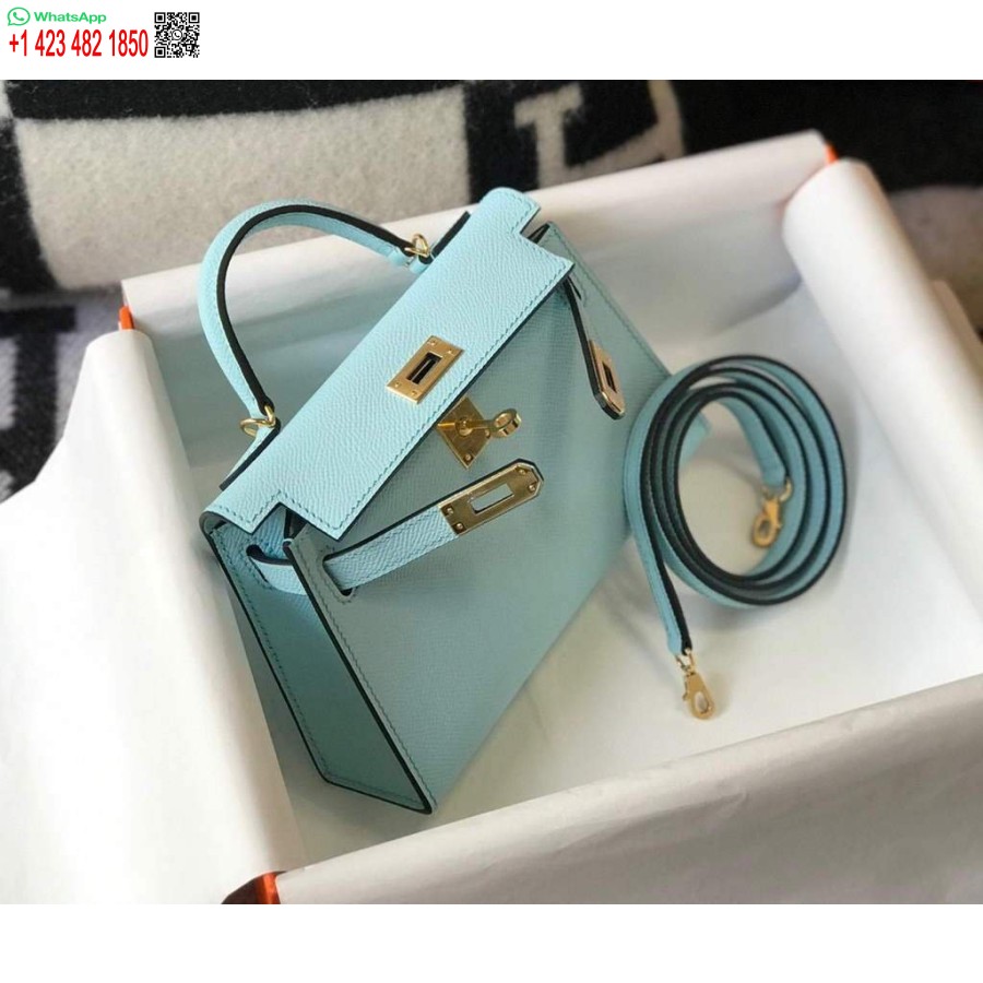 Replik Hermes Kelly Bag Hermes 19cm Epsom Schulter-Minitasche Hellblau 20473