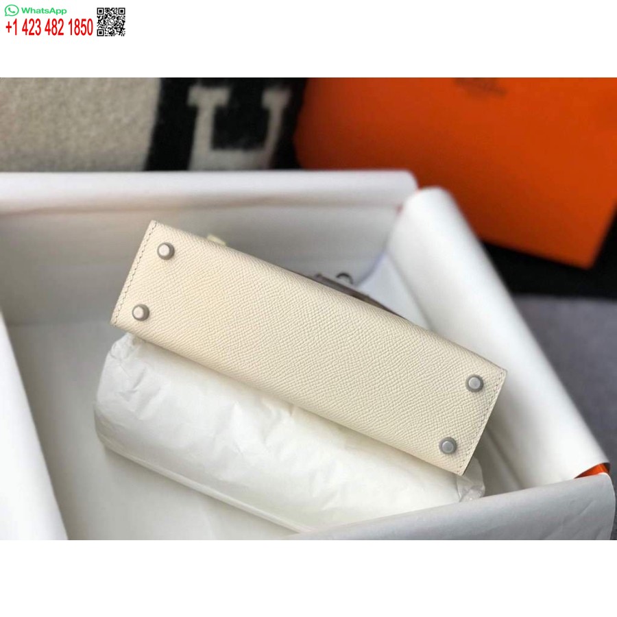 Replica Borsa Hermes Kelly Hermes Mini Borsa A Tracolla Epsom Da 19 Cm Beige Fibbia Argento 20457